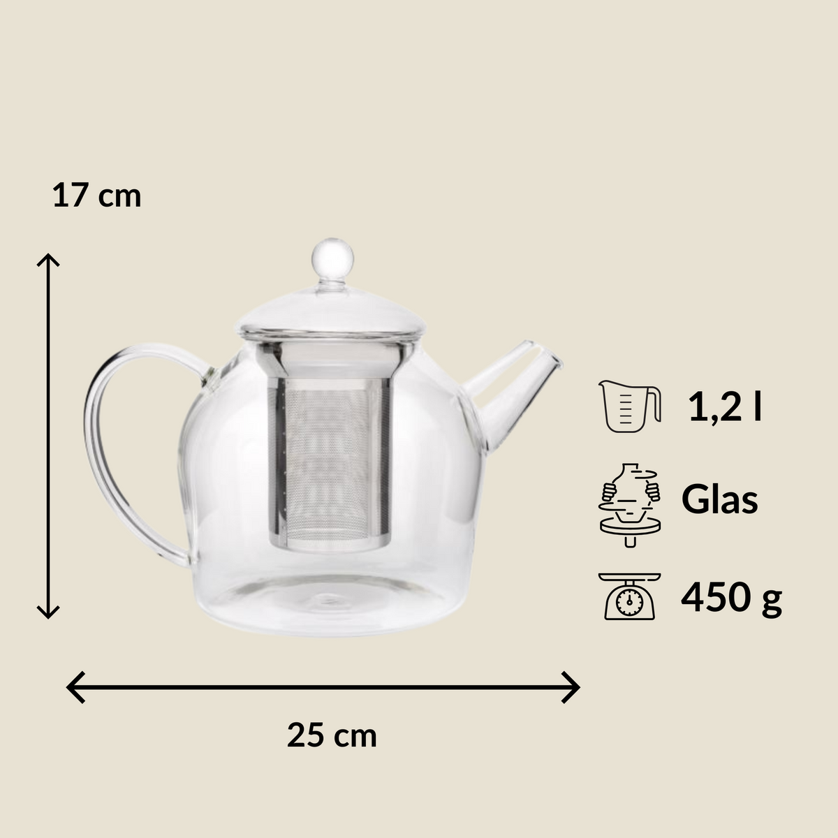 Gräfenhof Teekanne aus Glas 1,2L